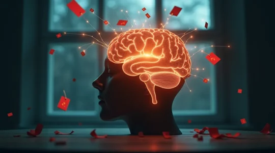 Image symbolique d'un cerveau humain entouré de symboles liés aux achats et promotions pour la mode enfant