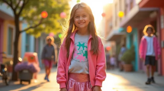 Fille moderne habillée de manière originale avec un mélange de vêtements colorés non stéréotypés, exprimant son style personnel