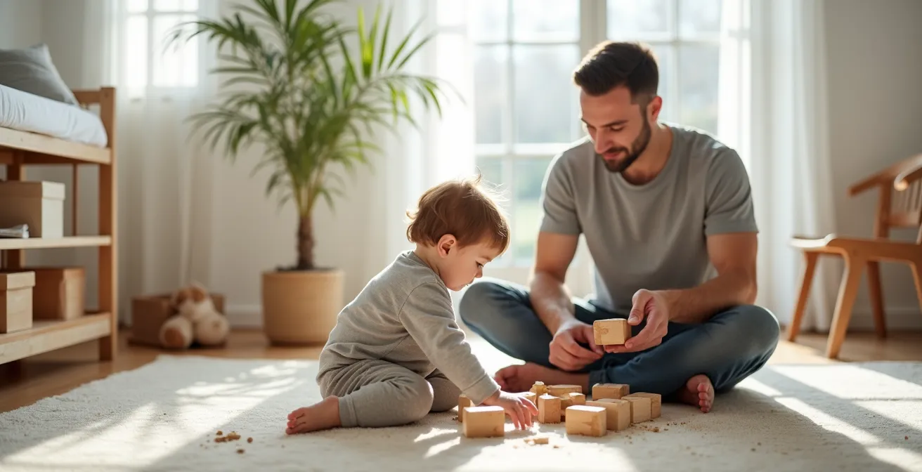 Parent décrivant en direct les actions de son enfant pendant le jeu