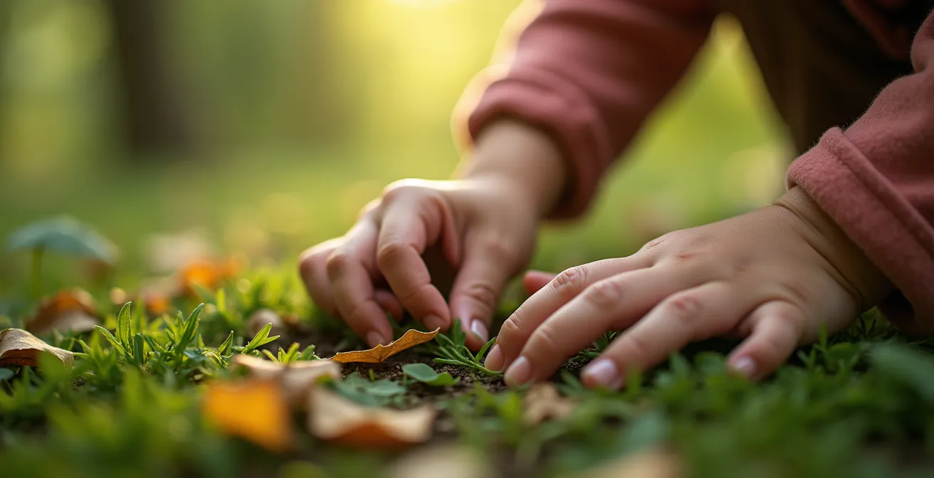 Enfant profitant d'un moment de jeu libre dans un parc, illustrant l'équilibre entre activités structurées et temps libre