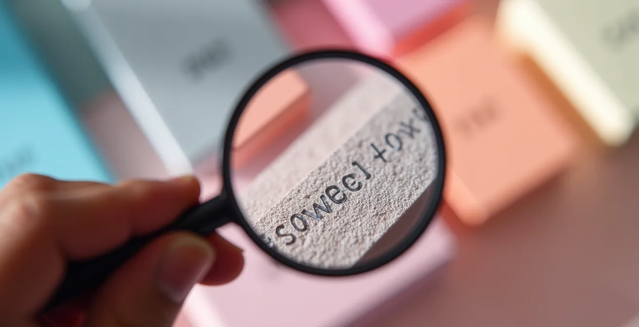 Gros plan sur une main examinant une étiquette de produit pour bébé avec une loupe