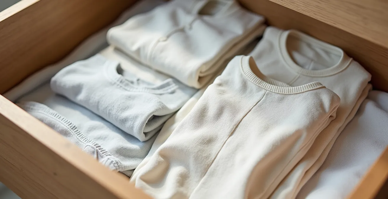 Organisation minimaliste de vêtements de bébé dans une commode épurée